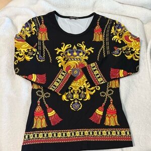 J. McLaughlin Black and Yellow Long Sleeve Top XS